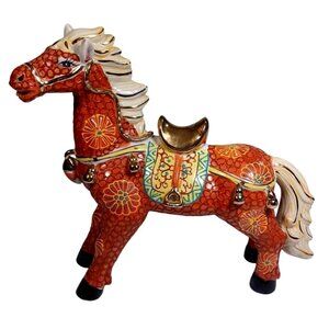 Chinese Rare 13" Court Collection Gold Plated Horse With Raise Cloisonné Enamel